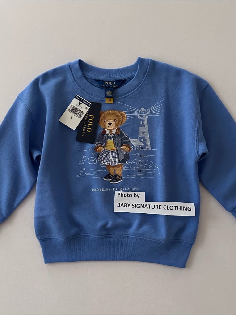 Polo Ralph Lauren 3T Toddler Girl Blue Bear Crewneck Sweatshirt Lighthouse NWT